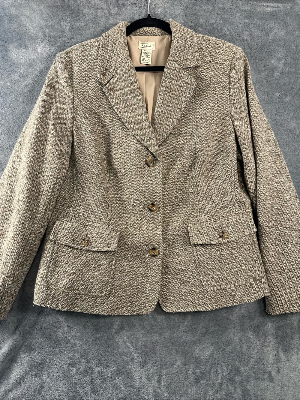 L.L. Bean Women's Taupe Herringbone Tweed Suit Jacket